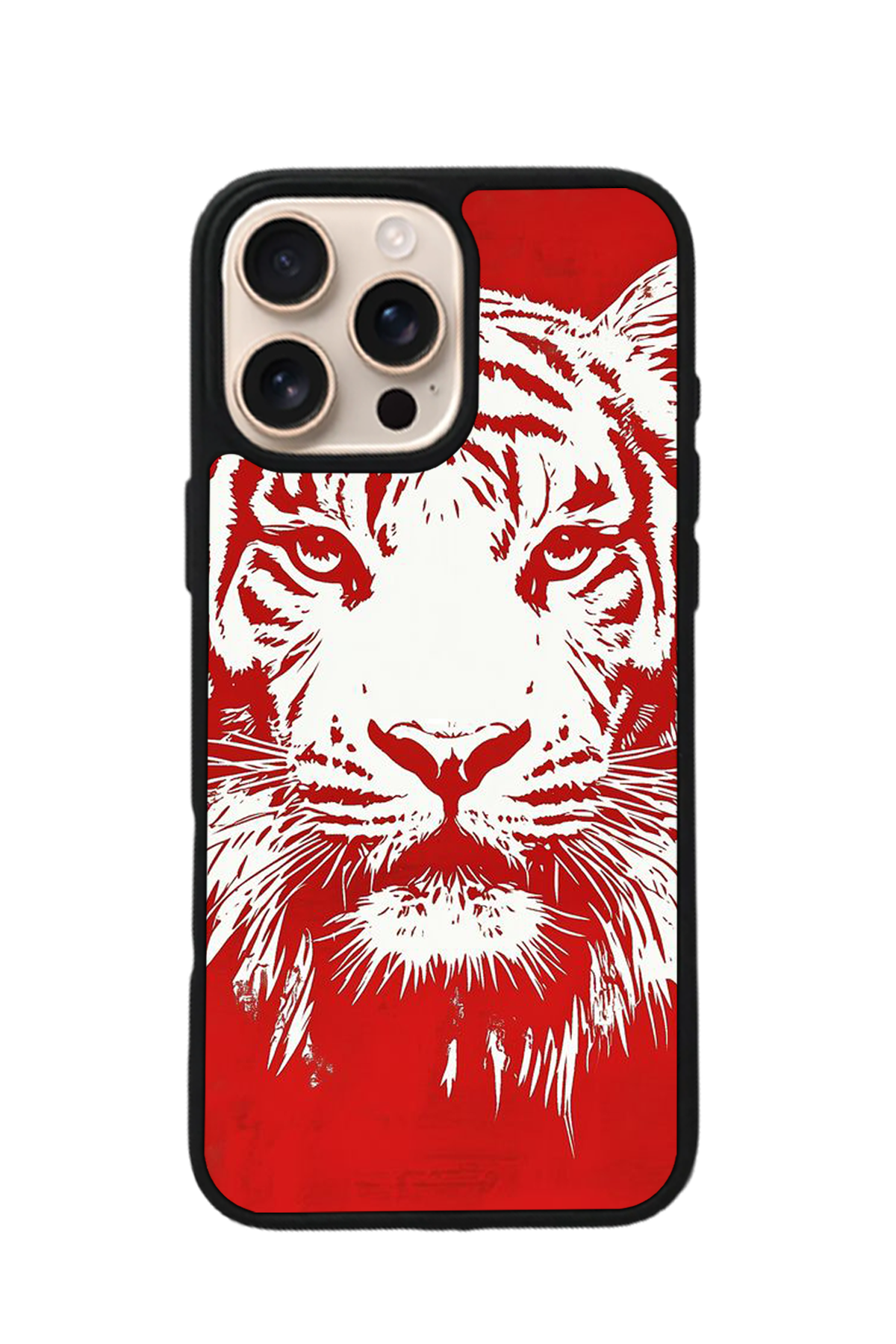 iPhone 16 Pro Uyumlu Kirmizi ve Kaplan Tasarımlı Glossy Premium Kılıf