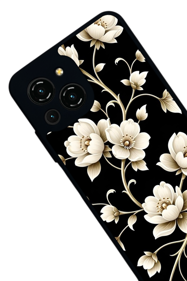 Reeder S23 Pro Max Uyumlu Yaldizli Cicek Tasarımlı Glossy Premium Kılıf