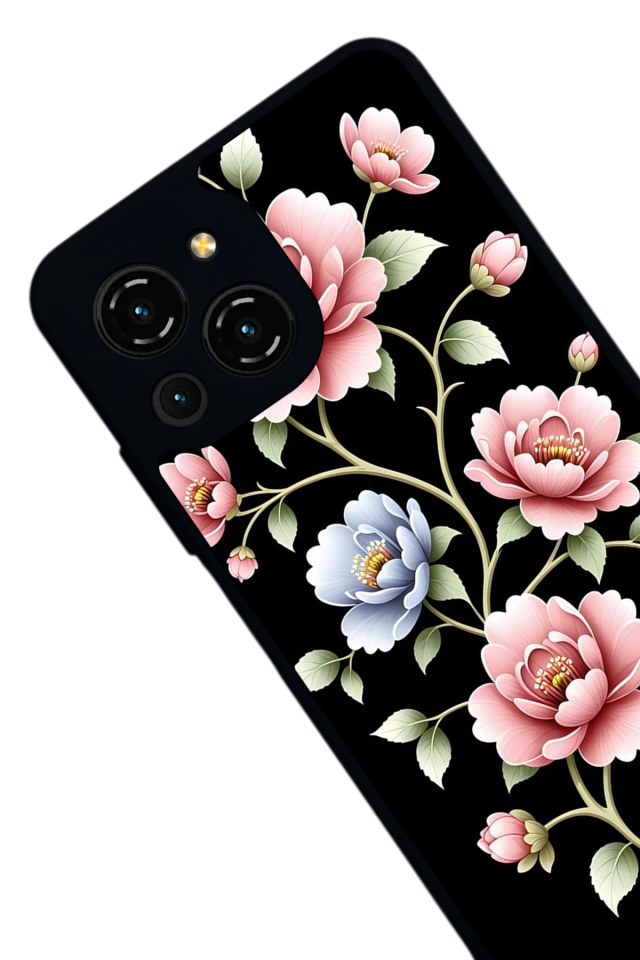 Reeder S23 Pro Max Uyumlu Yaldizli Cicek Tasarımlı Glossy Premium Kılıf