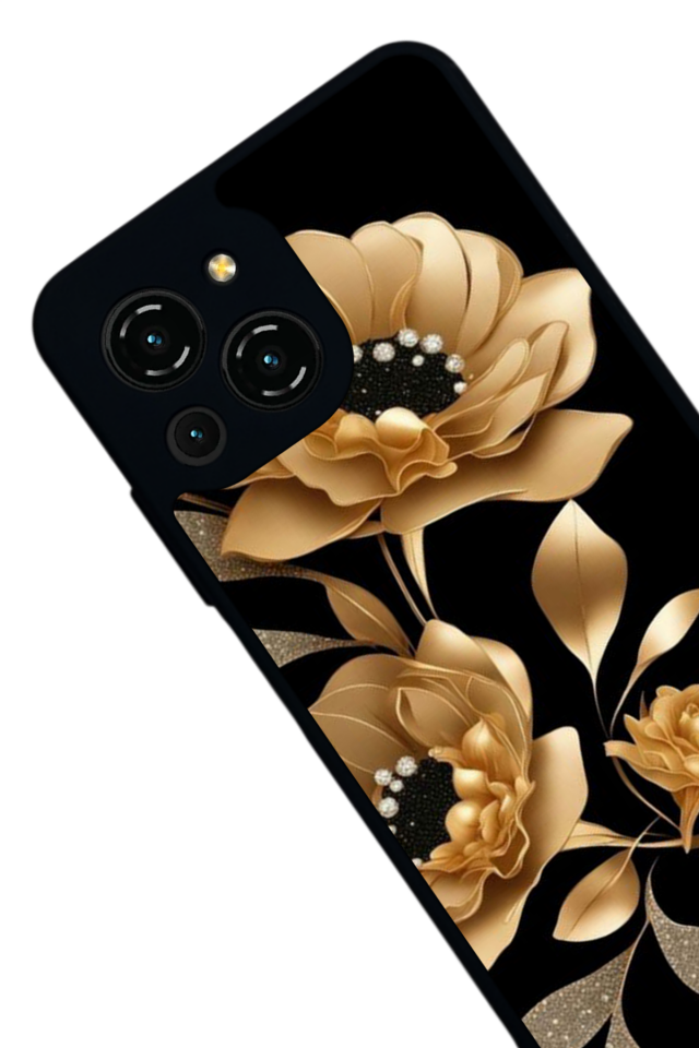 Reeder S23 Pro Max Uyumlu Yaldizli Cicek Tasarımlı Glossy Premium Kılıf