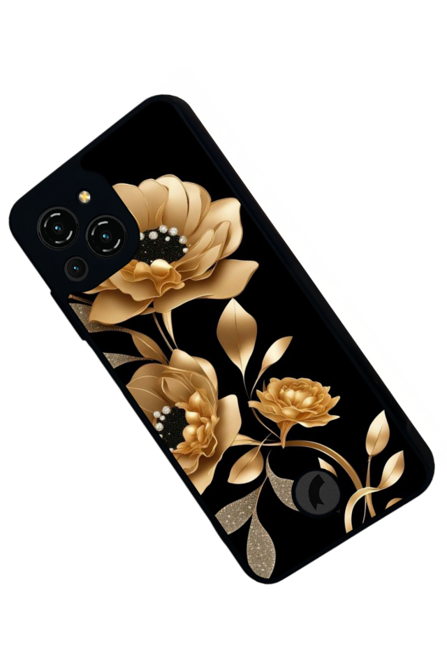 Reeder S23 Pro Max Uyumlu Yaldizli Cicek Tasarımlı Glossy Premium Kılıf