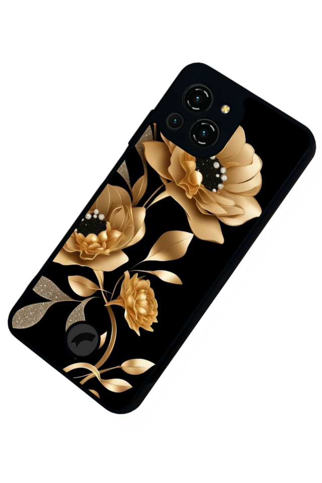 Reeder S23 Pro Max Uyumlu Yaldizli Cicek Tasarımlı Glossy Premium Kılıf