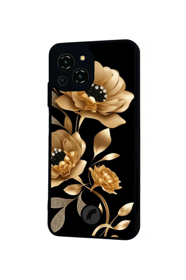 Reeder S23 Pro Max Uyumlu Yaldizli Cicek Tasarımlı Glossy Premium Kılıf