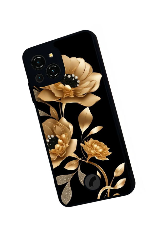 Reeder S23 Pro Max Uyumlu Yaldizli Cicek Tasarımlı Glossy Premium Kılıf