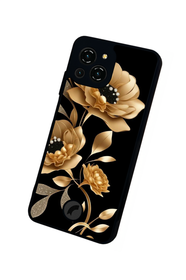 Reeder S23 Pro Max Uyumlu Yaldizli Cicek Tasarımlı Glossy Premium Kılıf