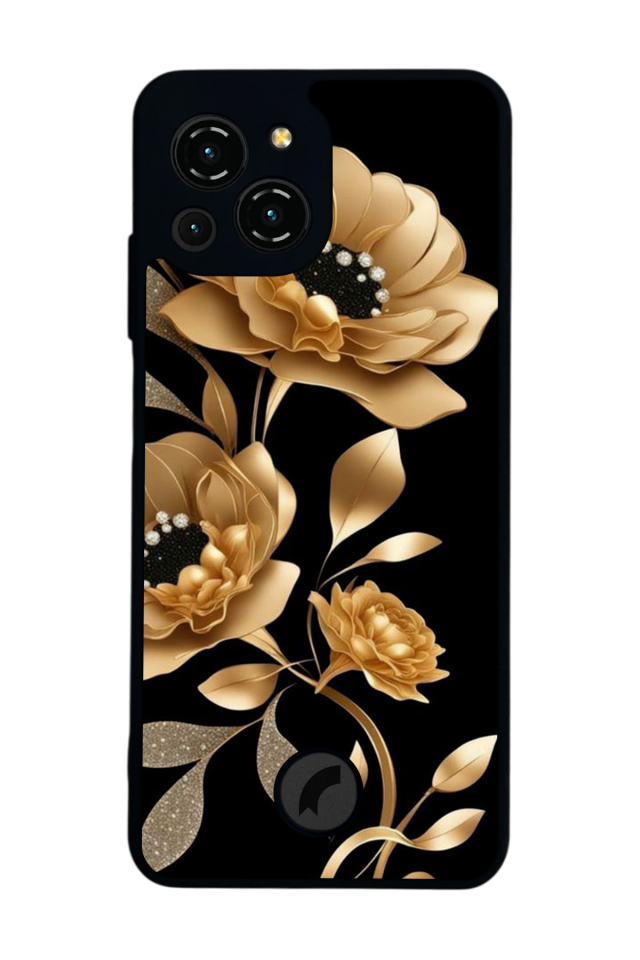 Reeder S23 Pro Max Uyumlu Yaldizli Cicek Tasarımlı Glossy Premium Kılıf