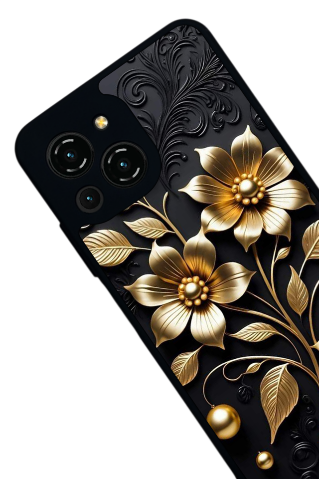 Reeder S23 Pro Max Uyumlu Yaldizli Cicek Tasarımlı Glossy Premium Kılıf