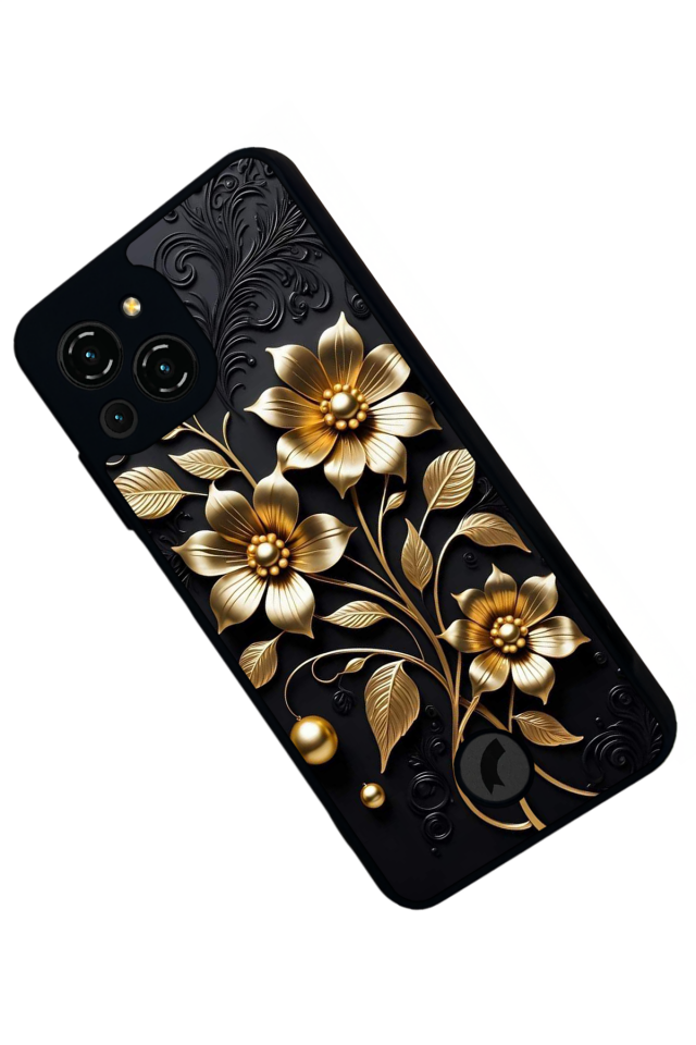 Reeder S23 Pro Max Uyumlu Yaldizli Cicek Tasarımlı Glossy Premium Kılıf