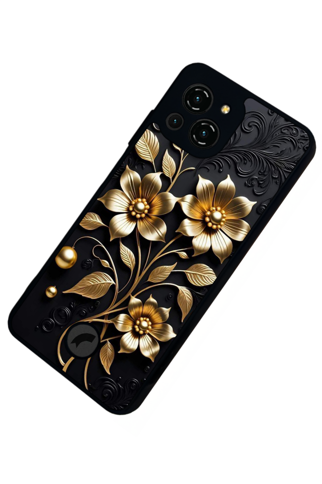 Reeder S23 Pro Max Uyumlu Yaldizli Cicek Tasarımlı Glossy Premium Kılıf