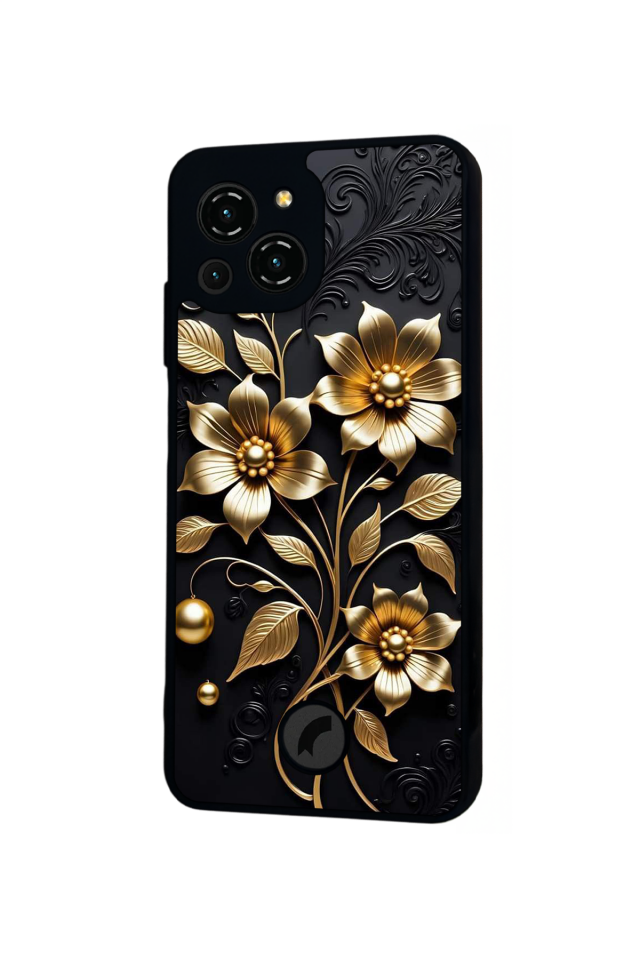 Reeder S23 Pro Max Uyumlu Yaldizli Cicek Tasarımlı Glossy Premium Kılıf