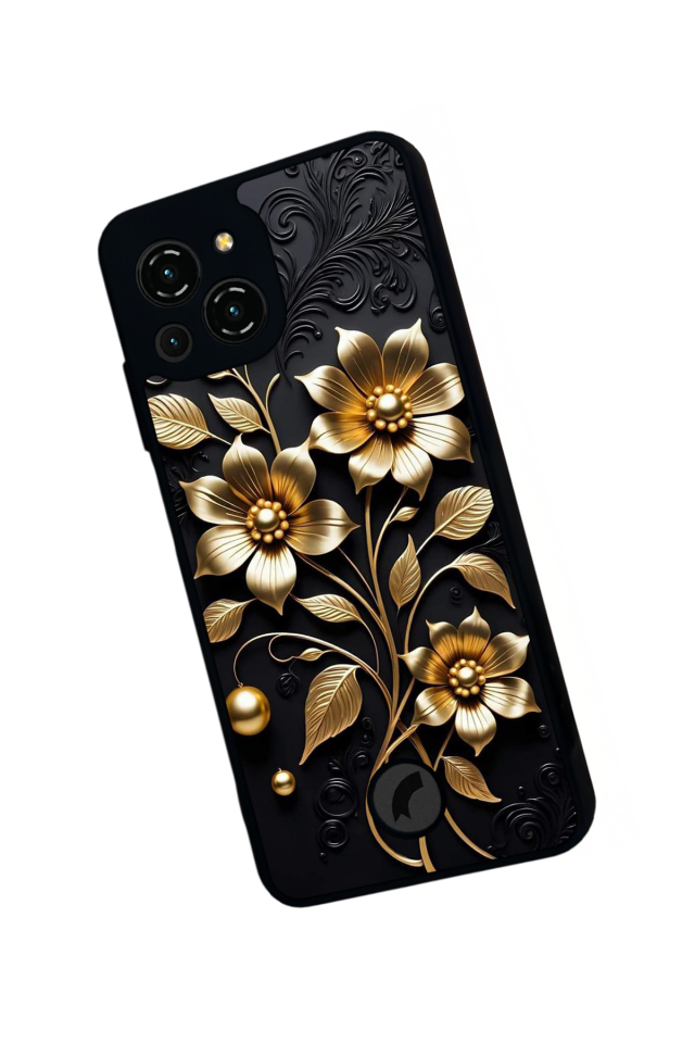 Reeder S23 Pro Max Uyumlu Yaldizli Cicek Tasarımlı Glossy Premium Kılıf