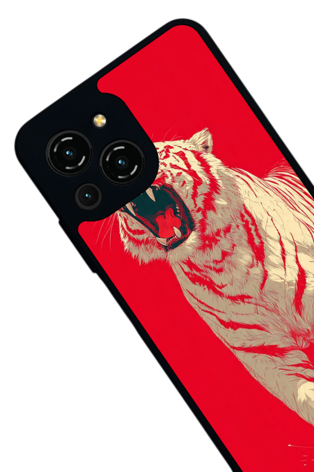 Reeder S23 Pro Max Uyumlu Kirmizi ve Kaplan Tasarımlı Glossy Premium Kılıf