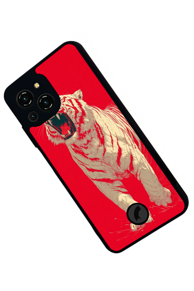 Reeder S23 Pro Max Uyumlu Kirmizi ve Kaplan Tasarımlı Glossy Premium Kılıf