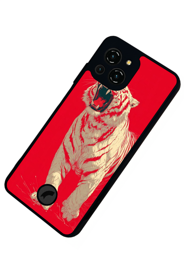 Reeder S23 Pro Max Uyumlu Kirmizi ve Kaplan Tasarımlı Glossy Premium Kılıf