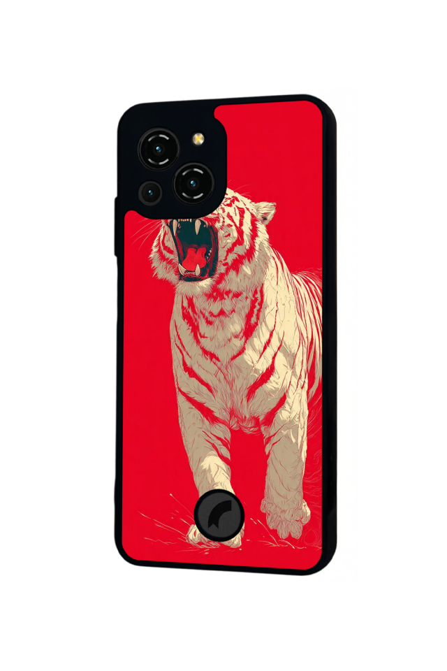 Reeder S23 Pro Max Uyumlu Kirmizi ve Kaplan Tasarımlı Glossy Premium Kılıf