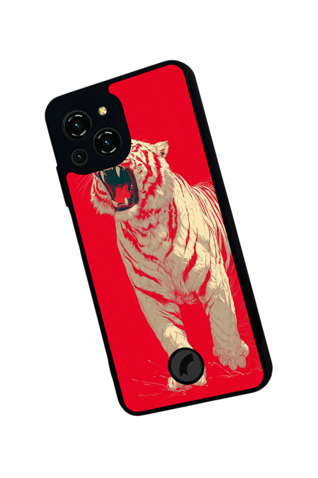 Reeder S23 Pro Max Uyumlu Kirmizi ve Kaplan Tasarımlı Glossy Premium Kılıf