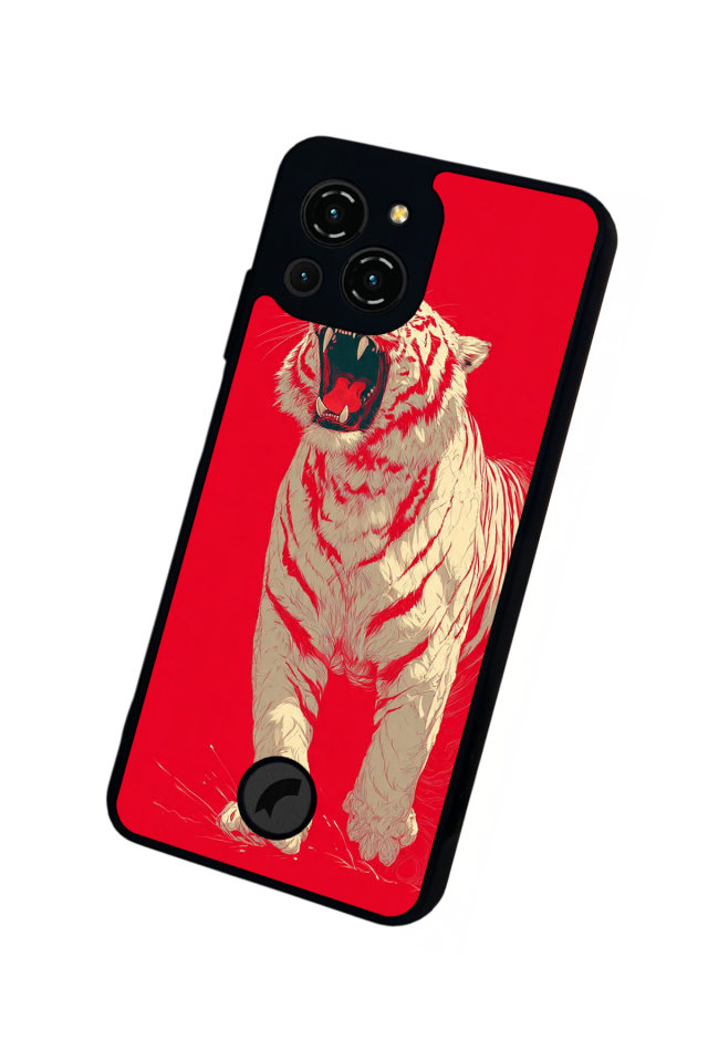 Reeder S23 Pro Max Uyumlu Kirmizi ve Kaplan Tasarımlı Glossy Premium Kılıf