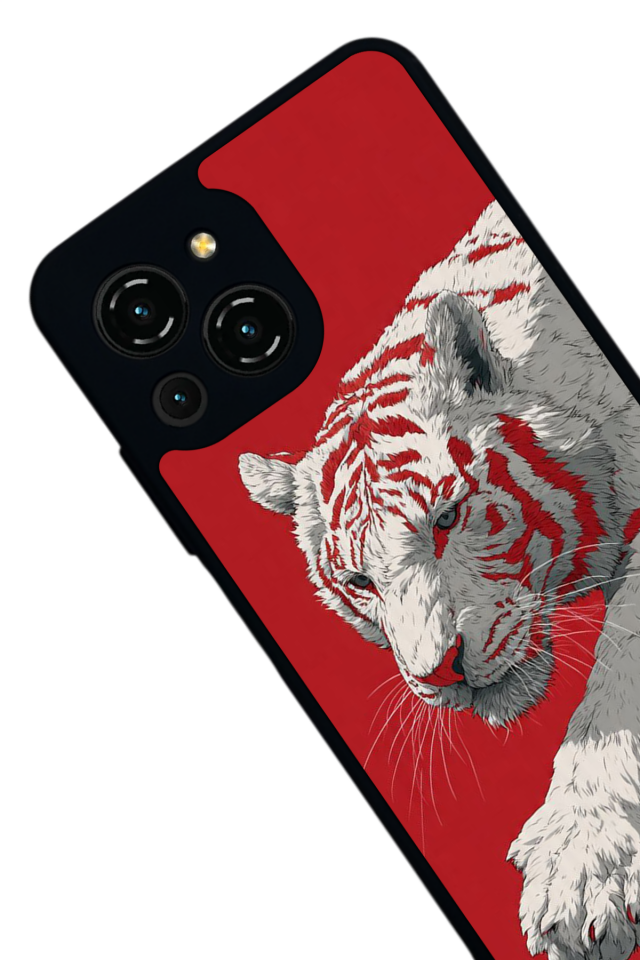 Reeder S23 Pro Max Uyumlu Kirmizi ve Kaplan Tasarımlı Glossy Premium Kılıf