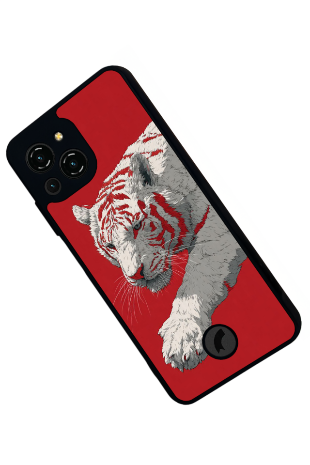 Reeder S23 Pro Max Uyumlu Kirmizi ve Kaplan Tasarımlı Glossy Premium Kılıf