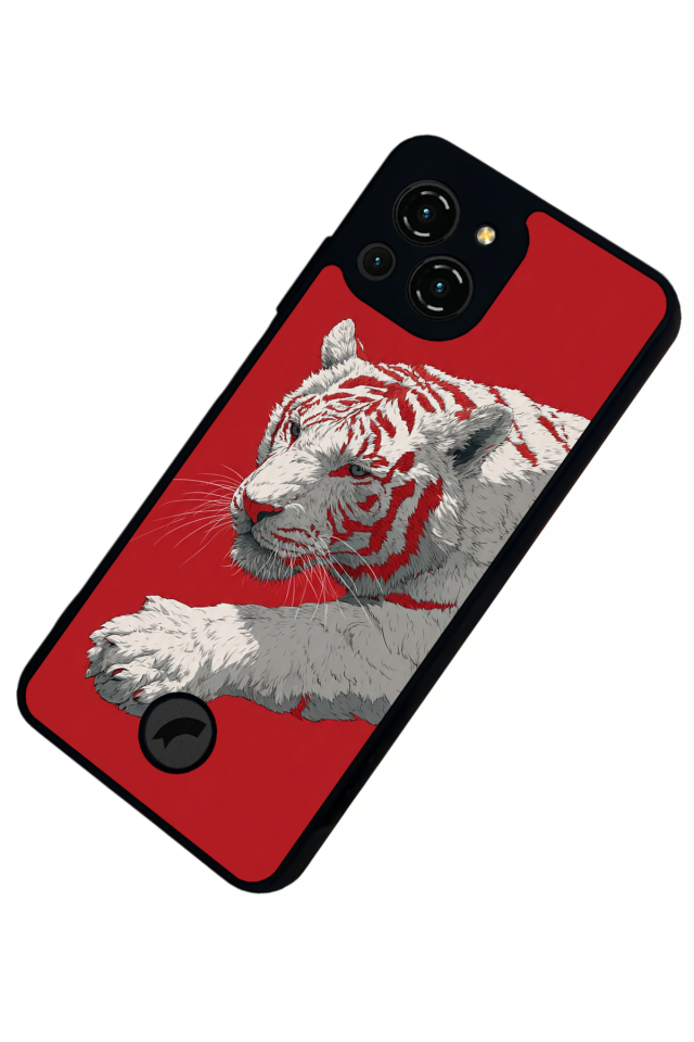 Reeder S23 Pro Max Uyumlu Kirmizi ve Kaplan Tasarımlı Glossy Premium Kılıf