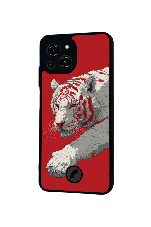 Reeder S23 Pro Max Uyumlu Kirmizi ve Kaplan Tasarımlı Glossy Premium Kılıf