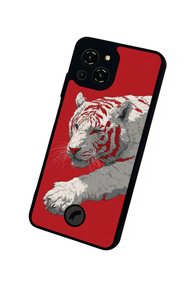 Reeder S23 Pro Max Uyumlu Kirmizi ve Kaplan Tasarımlı Glossy Premium Kılıf