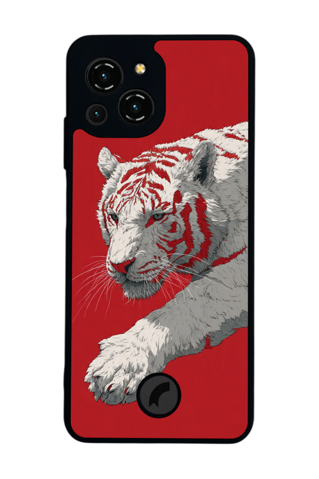 Reeder S23 Pro Max Uyumlu Kirmizi ve Kaplan Tasarımlı Glossy Premium Kılıf