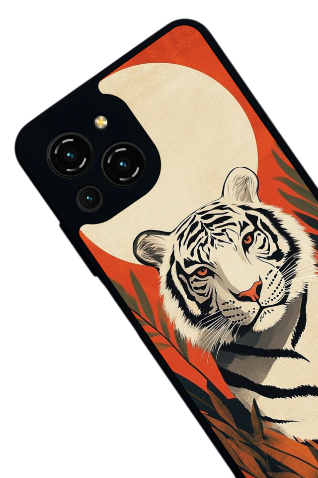 Reeder S23 Pro Max Uyumlu Kirmizi ve Kaplan Tasarımlı Glossy Premium Kılıf