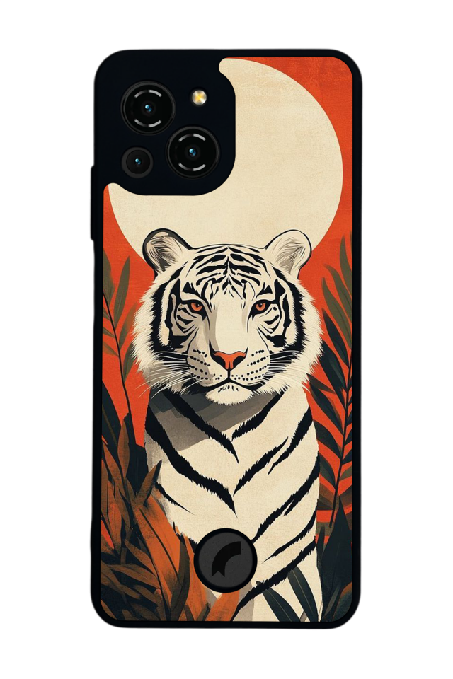 Reeder S23 Pro Max Uyumlu Kirmizi ve Kaplan Tasarımlı Glossy Premium Kılıf