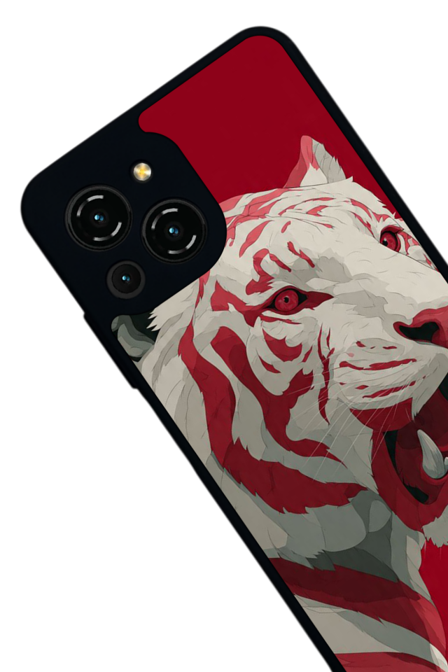 Reeder S23 Pro Max Uyumlu Kirmizi ve Kaplan Tasarımlı Glossy Premium Kılıf