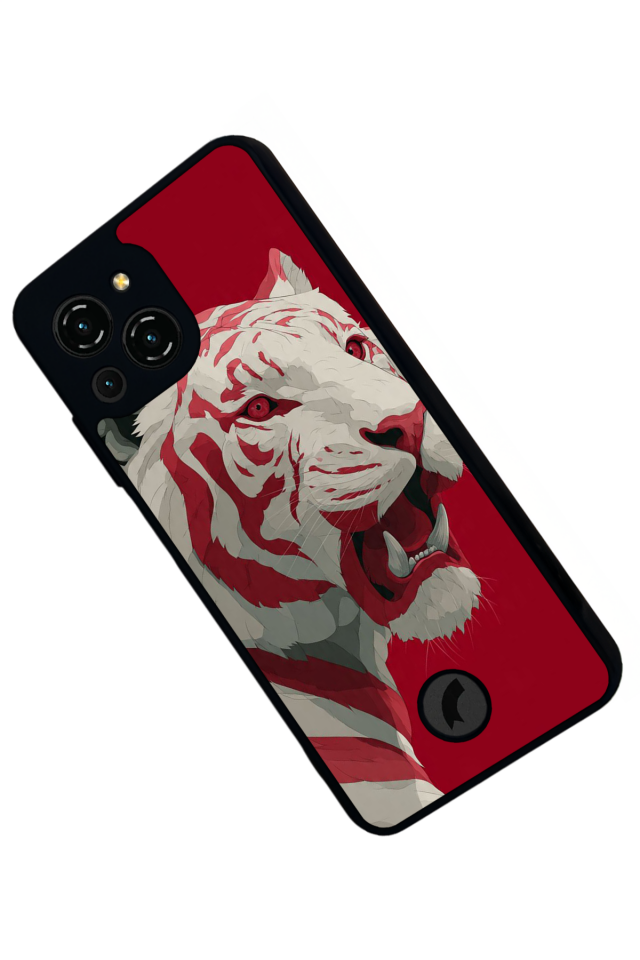 Reeder S23 Pro Max Uyumlu Kirmizi ve Kaplan Tasarımlı Glossy Premium Kılıf