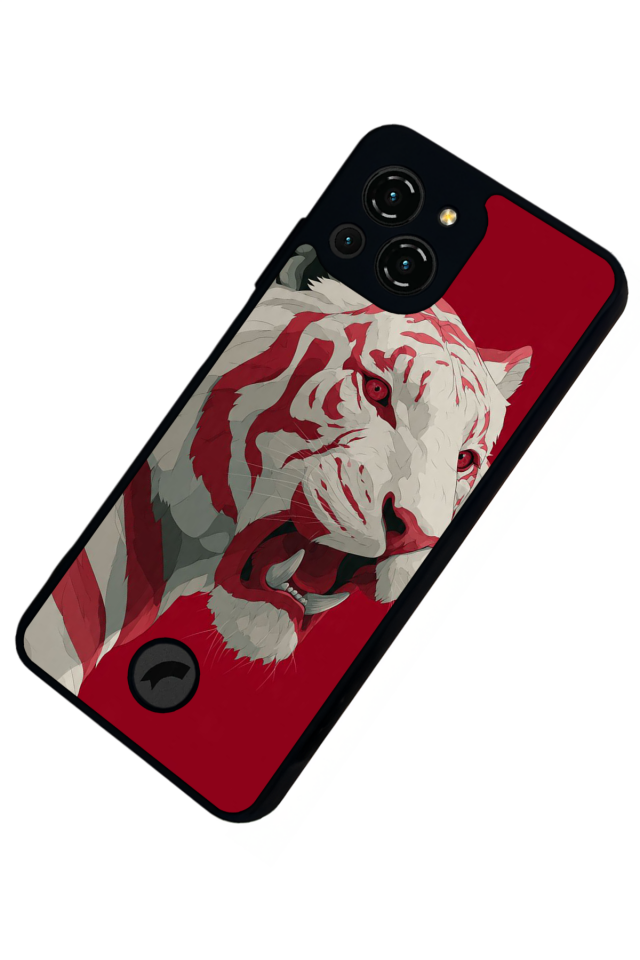 Reeder S23 Pro Max Uyumlu Kirmizi ve Kaplan Tasarımlı Glossy Premium Kılıf
