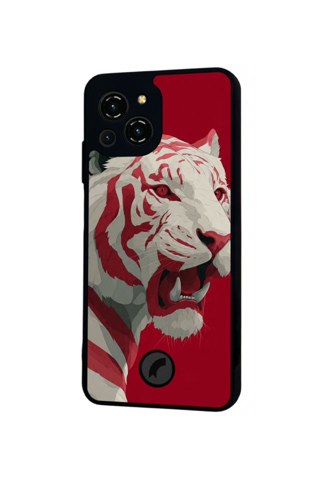 Reeder S23 Pro Max Uyumlu Kirmizi ve Kaplan Tasarımlı Glossy Premium Kılıf