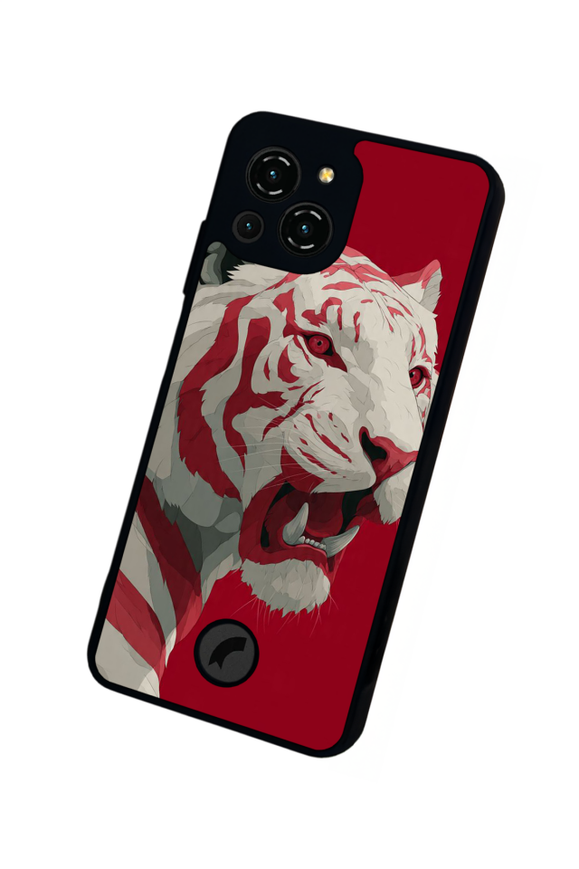 Reeder S23 Pro Max Uyumlu Kirmizi ve Kaplan Tasarımlı Glossy Premium Kılıf
