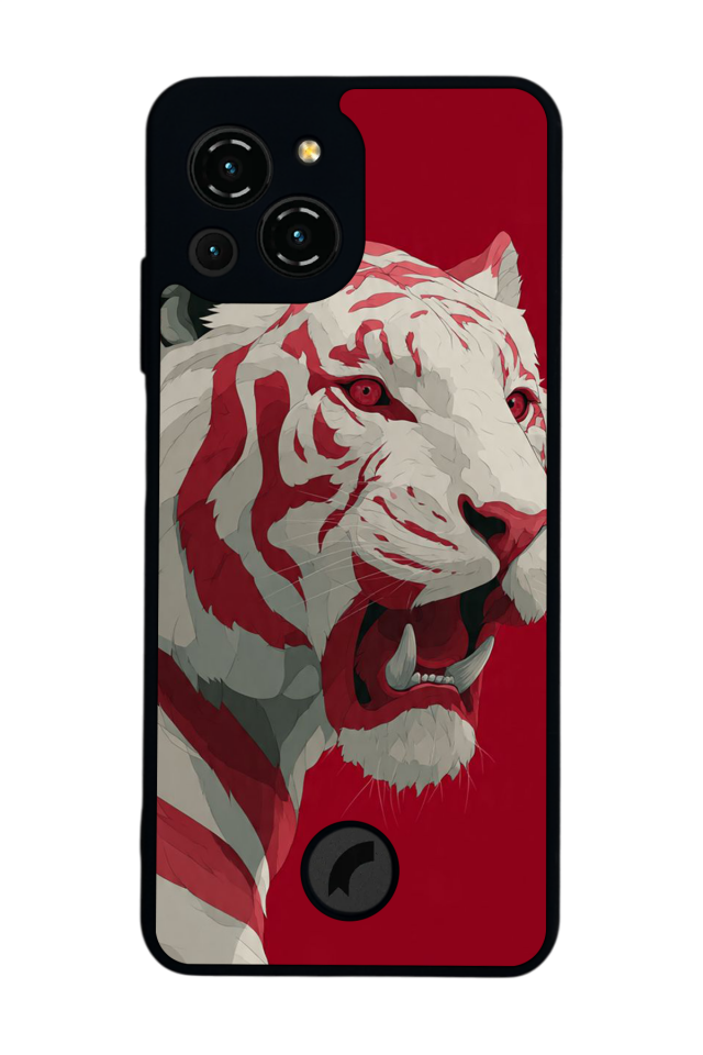 Reeder S23 Pro Max Uyumlu Kirmizi ve Kaplan Tasarımlı Glossy Premium Kılıf