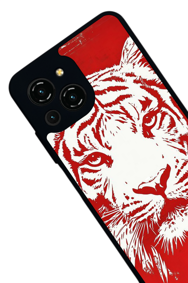 Reeder S23 Pro Max Uyumlu Kirmizi ve Kaplan Tasarımlı Glossy Premium Kılıf