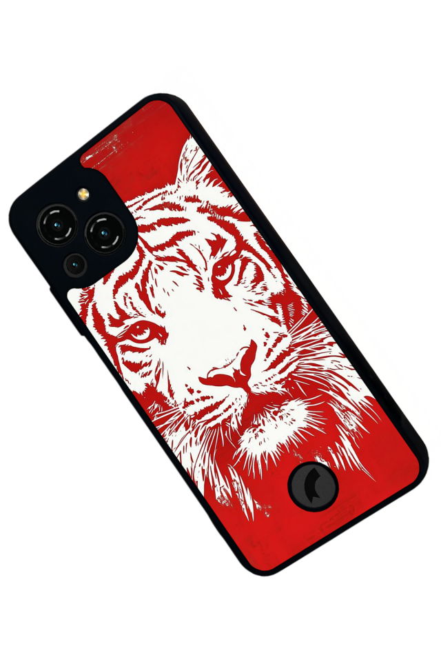 Reeder S23 Pro Max Uyumlu Kirmizi ve Kaplan Tasarımlı Glossy Premium Kılıf