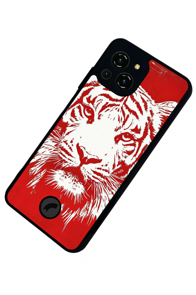 Reeder S23 Pro Max Uyumlu Kirmizi ve Kaplan Tasarımlı Glossy Premium Kılıf