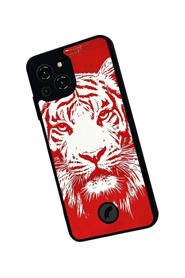 Reeder S23 Pro Max Uyumlu Kirmizi ve Kaplan Tasarımlı Glossy Premium Kılıf