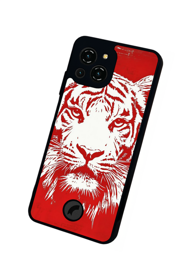 Reeder S23 Pro Max Uyumlu Kirmizi ve Kaplan Tasarımlı Glossy Premium Kılıf