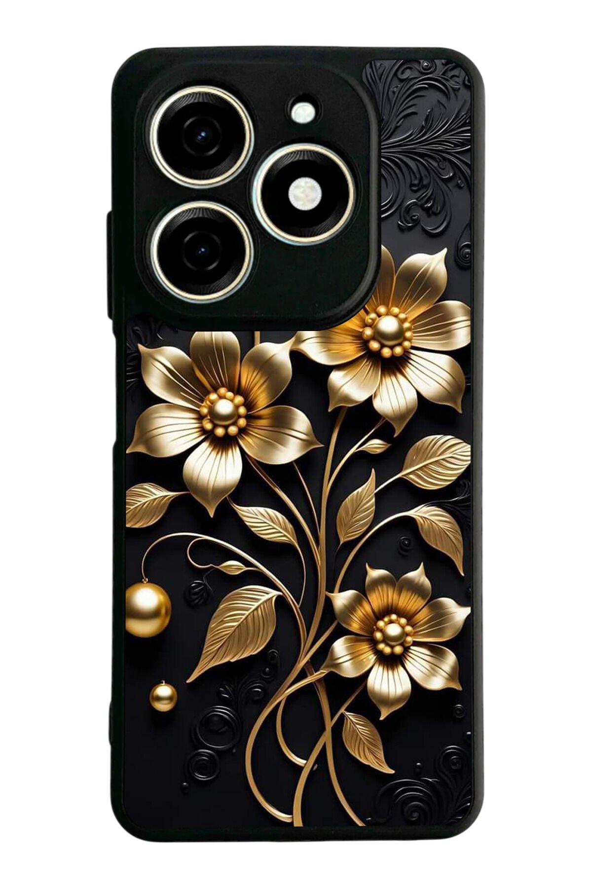 Infınıx Smart 8 Pro Uyumlu Yaldizli Cicek Tasarımlı Glossy Premium Kılıf