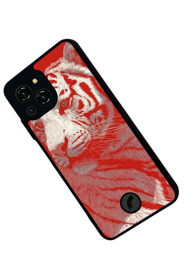 Reeder S23 Pro Max Uyumlu Kirmizi ve Kaplan Tasarımlı Glossy Premium Kılıf