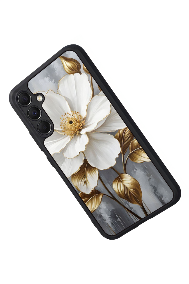 Samsung Galaxy A34 Uyumlu Yaldizli Cicek Tasarımlı Glossy Premium Kılıf