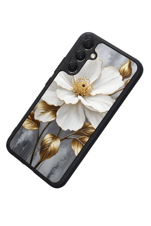 Samsung Galaxy A34 Uyumlu Yaldizli Cicek Tasarımlı Glossy Premium Kılıf