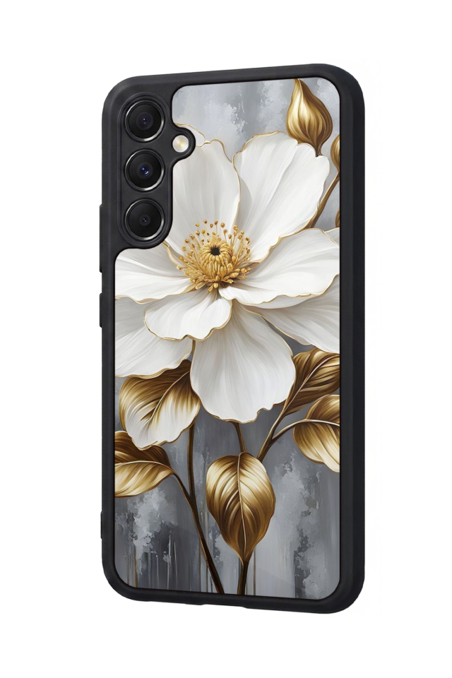 Samsung Galaxy A34 Uyumlu Yaldizli Cicek Tasarımlı Glossy Premium Kılıf