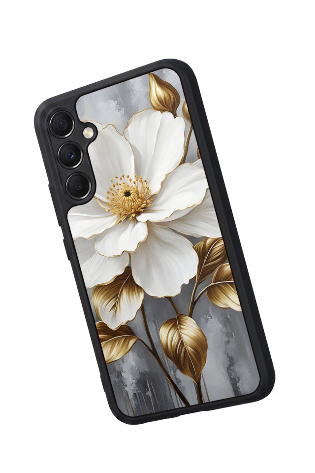 Samsung Galaxy A34 Uyumlu Yaldizli Cicek Tasarımlı Glossy Premium Kılıf