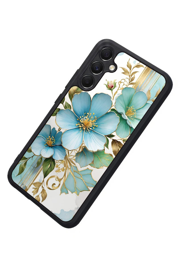 Samsung Galaxy A34 Uyumlu Yaldizli Cicek Tasarımlı Glossy Premium Kılıf