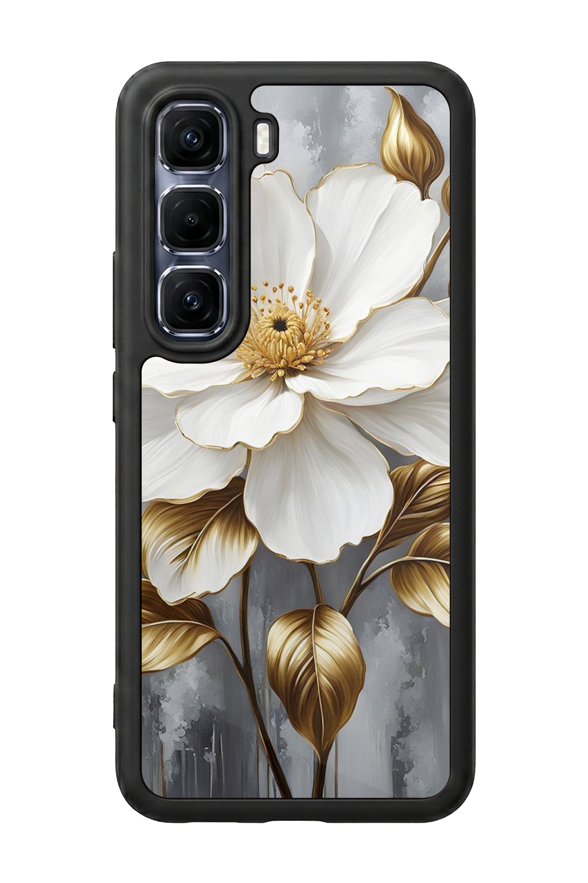 Infinix Hot 60 Pro Plus Uyumlu Yaldizli Cicek Tasarımlı Glossy Premium Kılıf