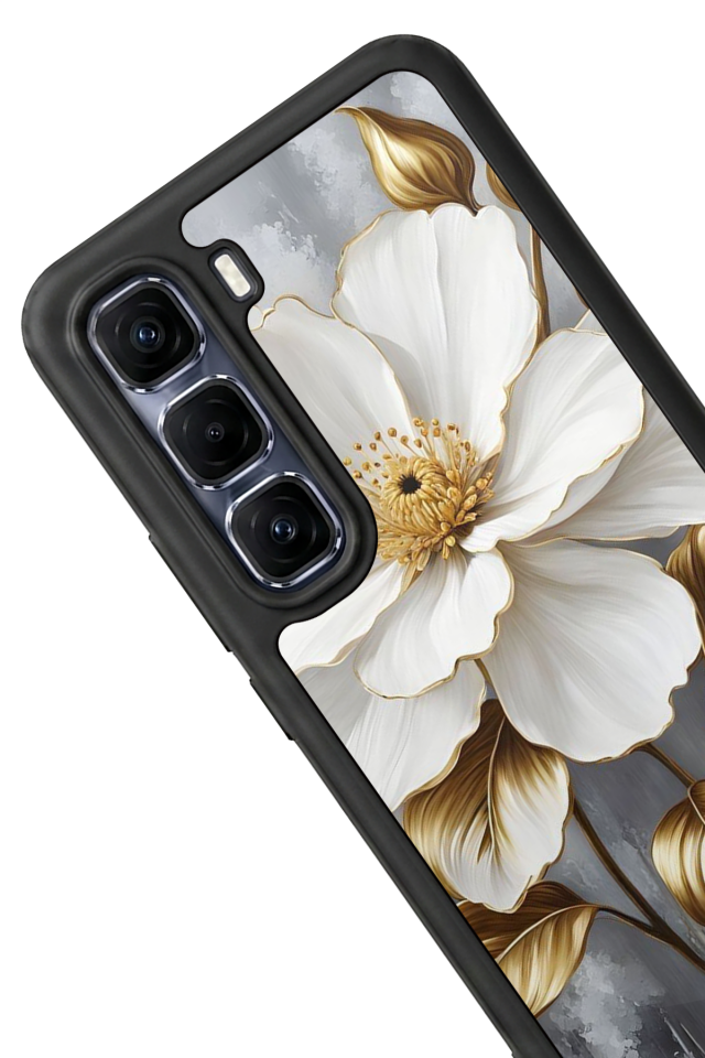 Infinix Hot 60 Pro Plus Uyumlu Yaldizli Cicek Tasarımlı Glossy Premium Kılıf