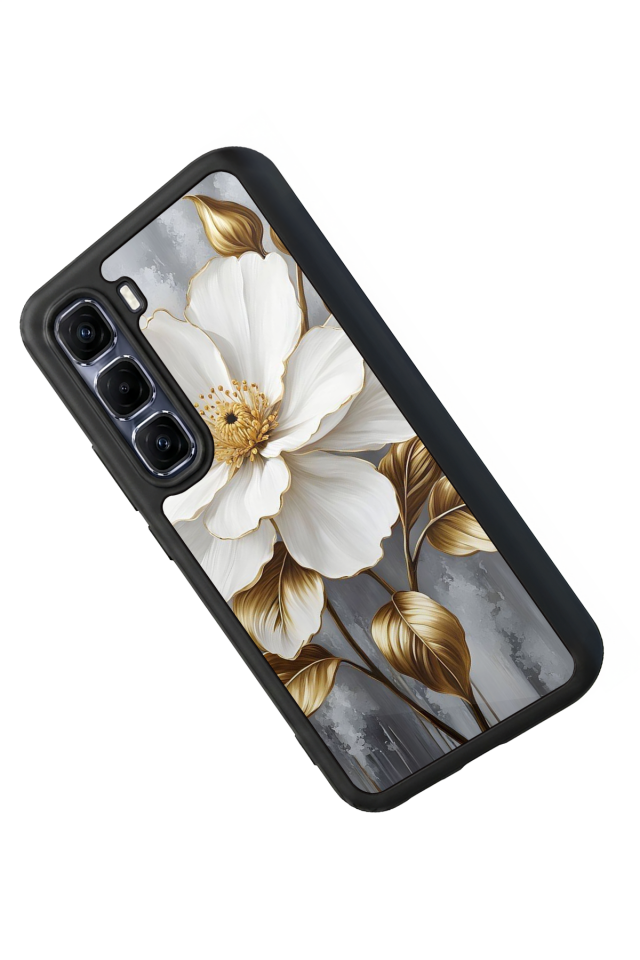 Infinix Hot 60 Pro Plus Uyumlu Yaldizli Cicek Tasarımlı Glossy Premium Kılıf